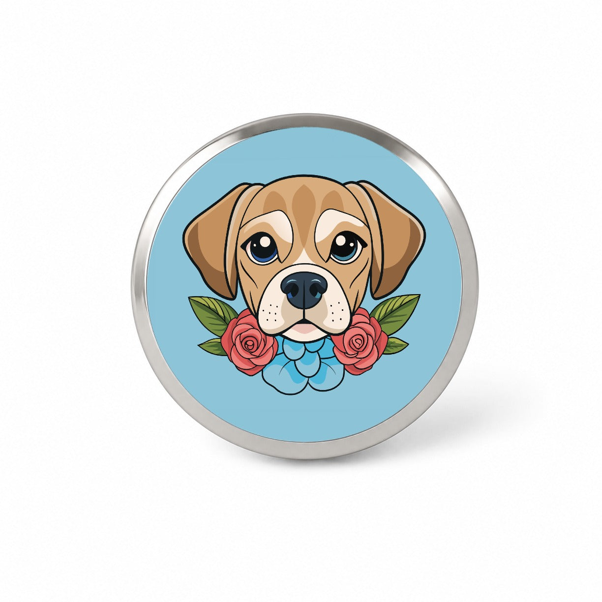 Puggle Head Floral Motif Blue Dog Novelty Hat Backpack Lapel Pin