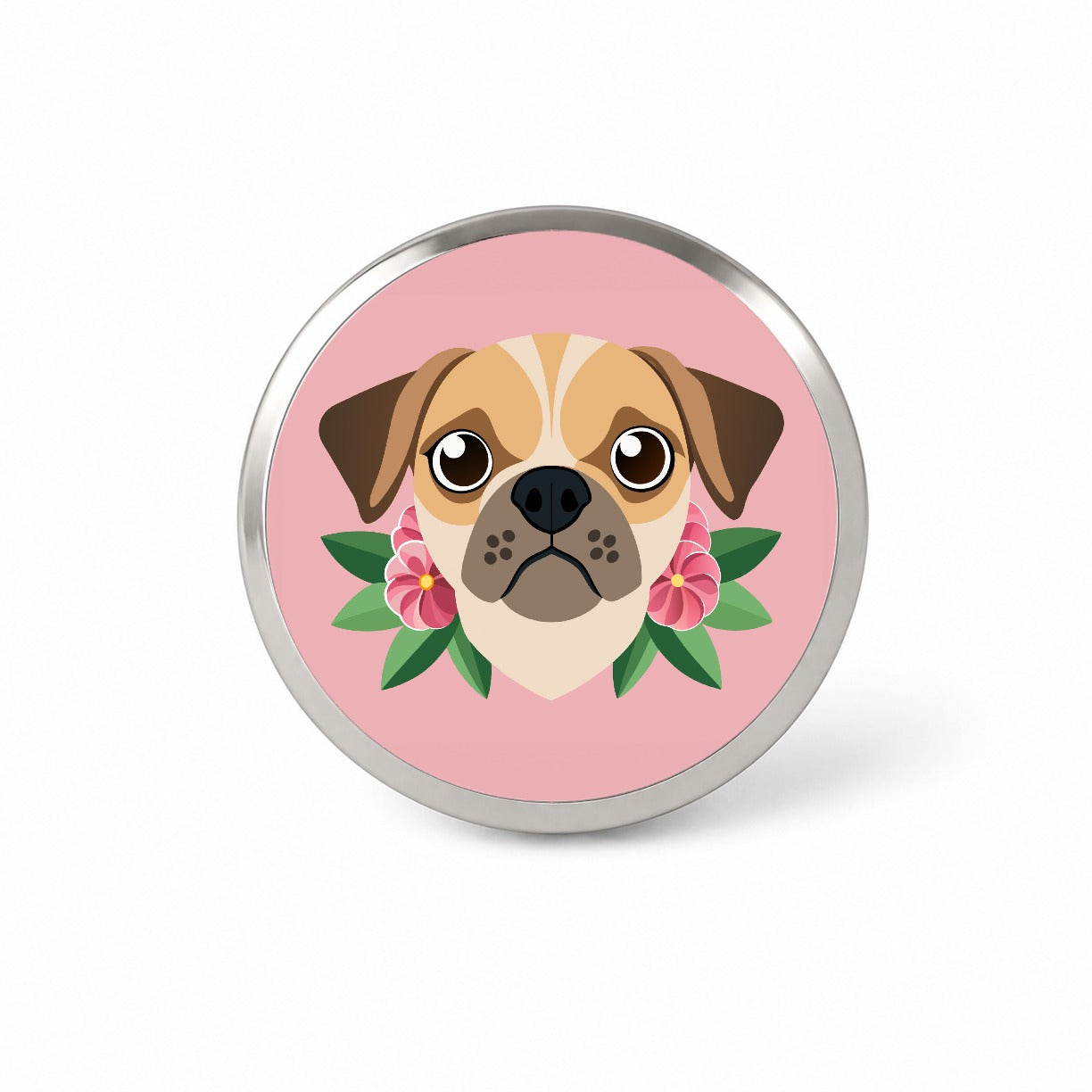 Puggle Head Floral Motif Pink Dog Novelty Hat Backpack Lapel Pin