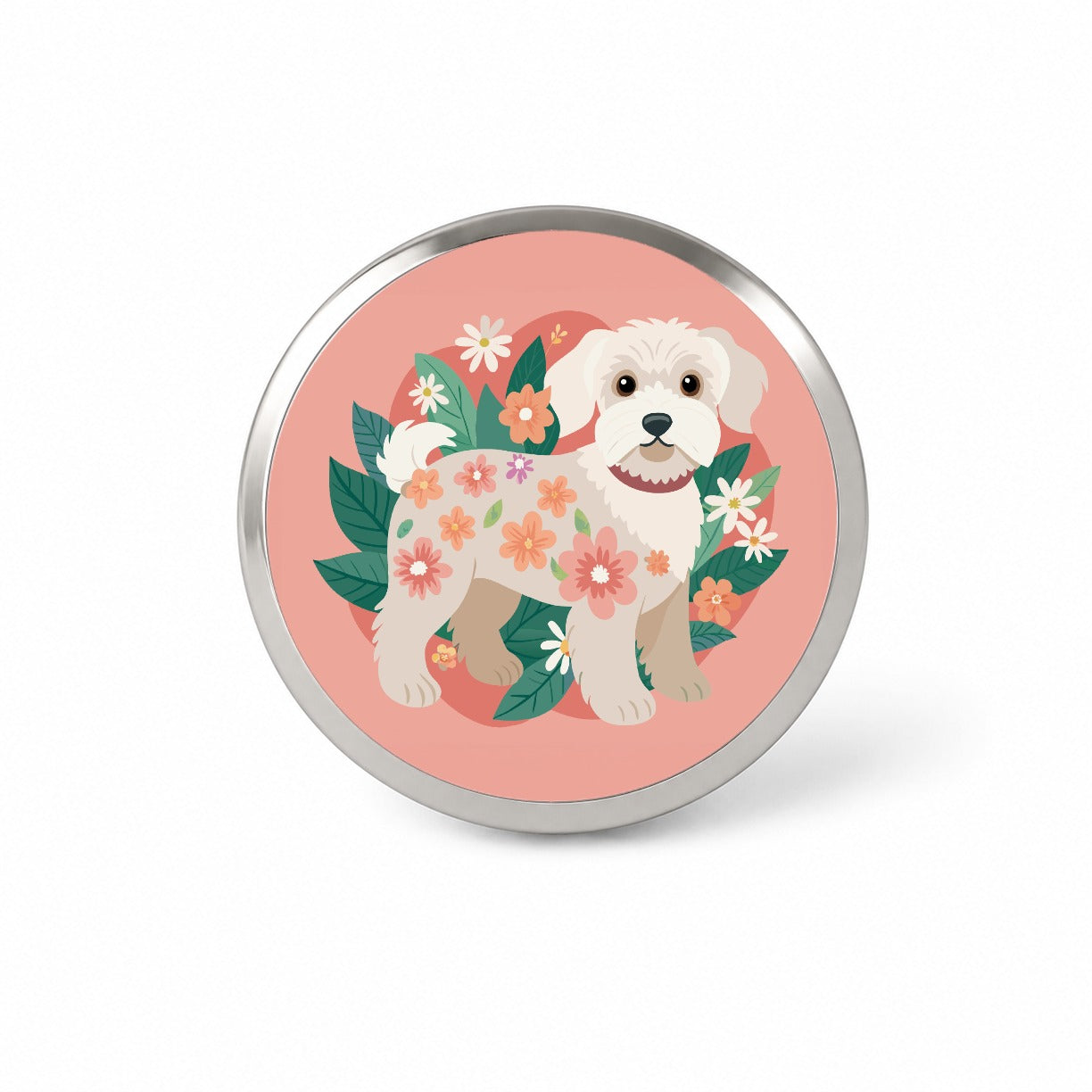 Schnoodle Floral Motif Cute Dog Novelty Hat Backpack Lapel Pin