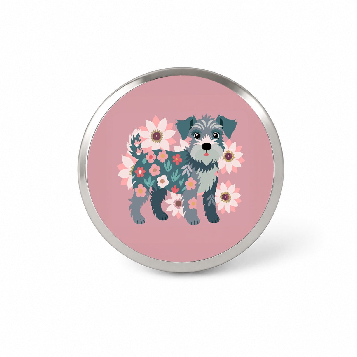 Schnoodle Floral Motif Pink Dog Novelty Hat Backpack Lapel Pin