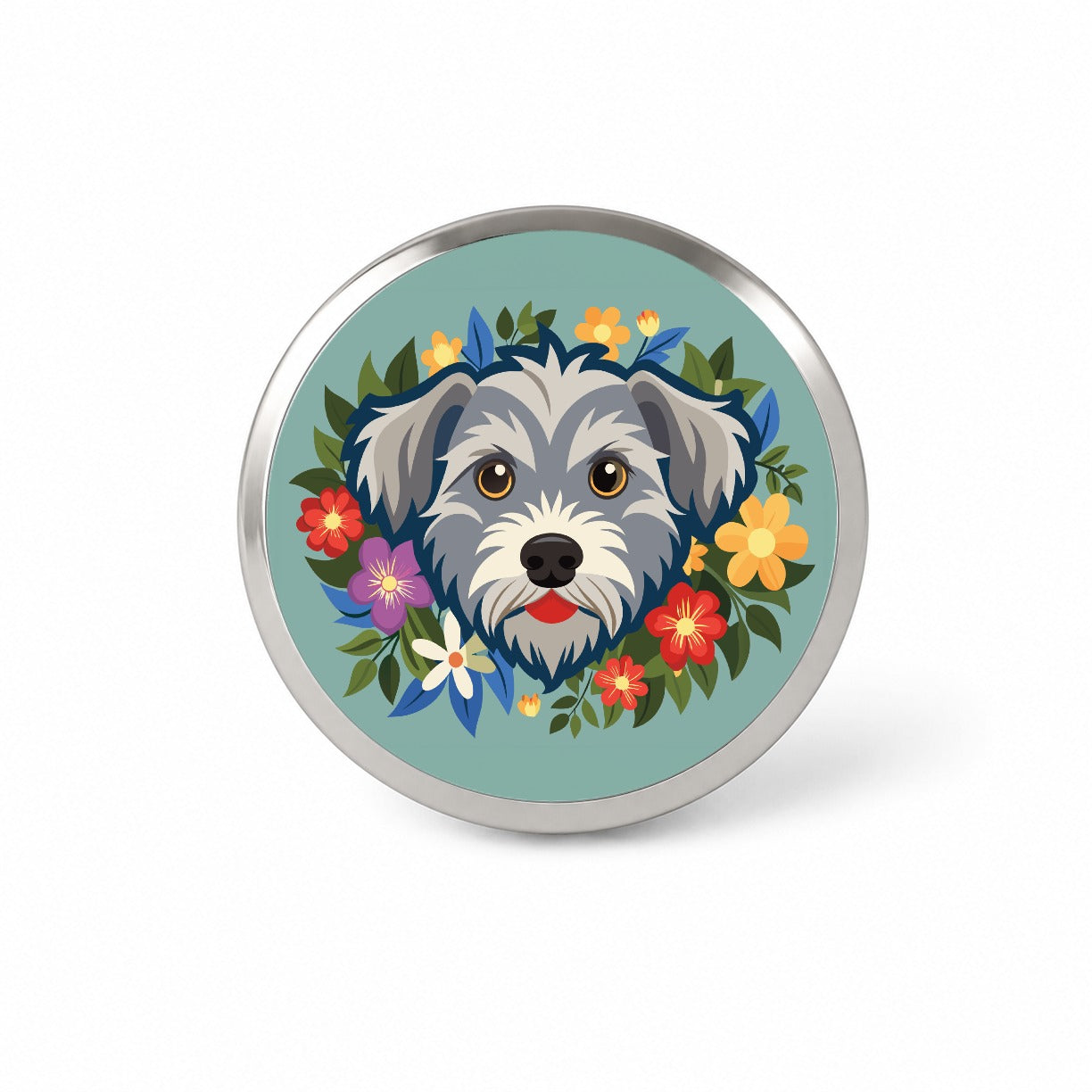 Schnoodle Head Floral Motif Novelty Hat Backpack Lapel Pin