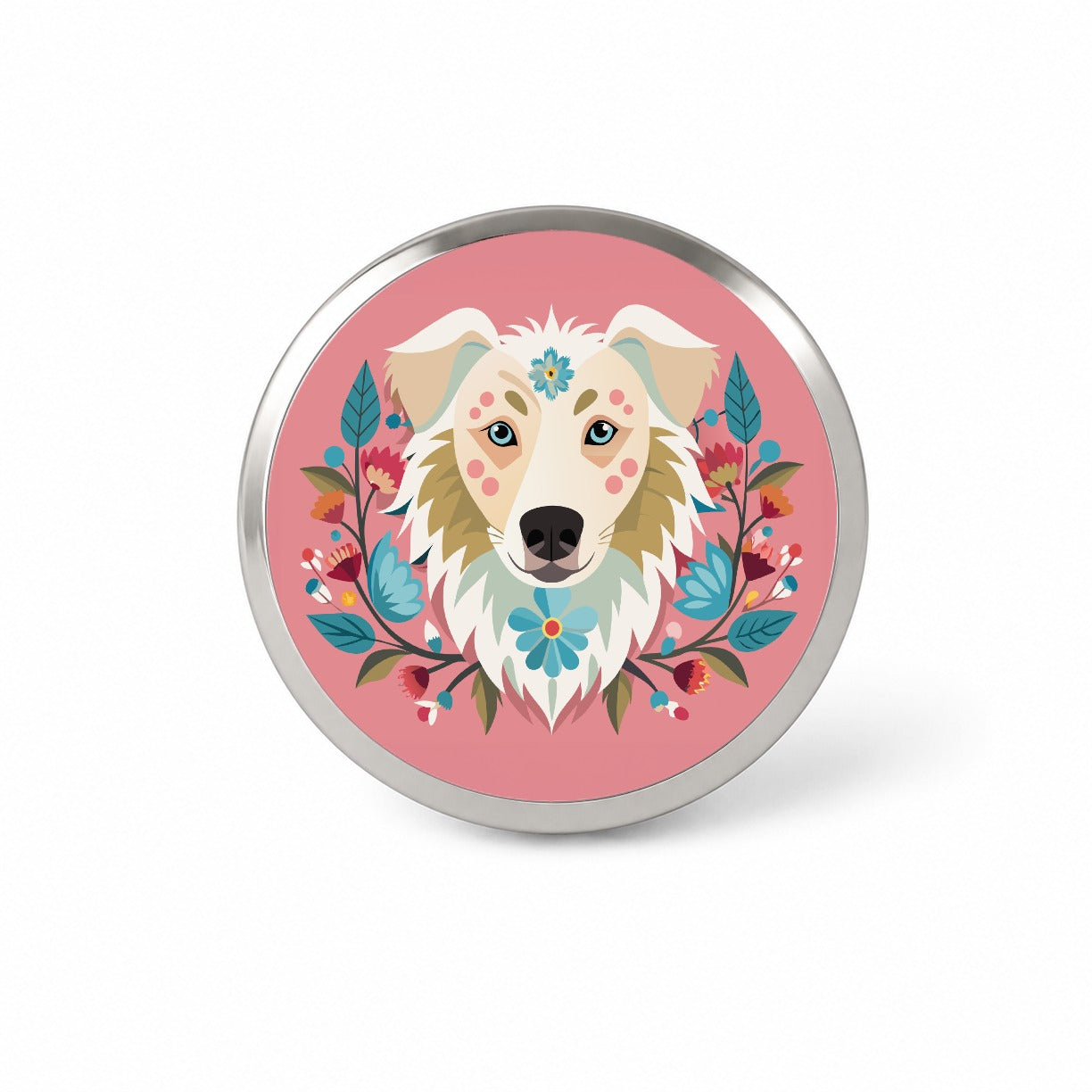 Siberian Retriever Head Floral Motif Pink Dog Novelty Hat Backpack Lapel Pin