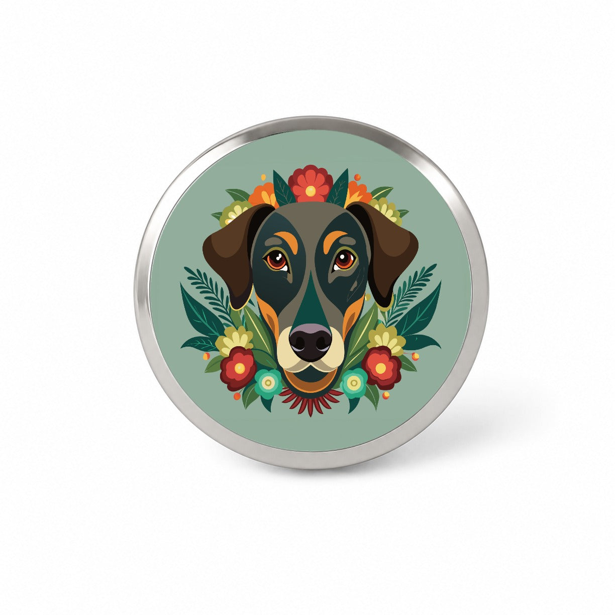 Weimador Head Floral Motif Gray Dog Novelty Hat Backpack Lapel Pin