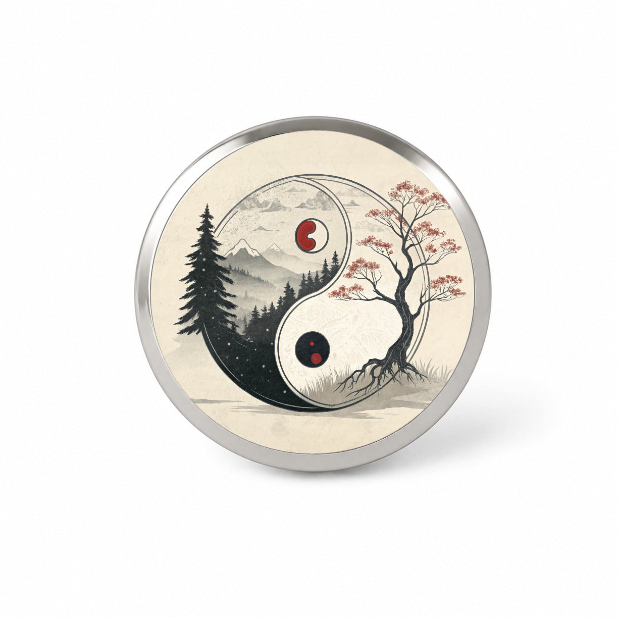 Yin Yang Japanese Cherry Blossoms Novelty Hat Backpack Lapel Pin