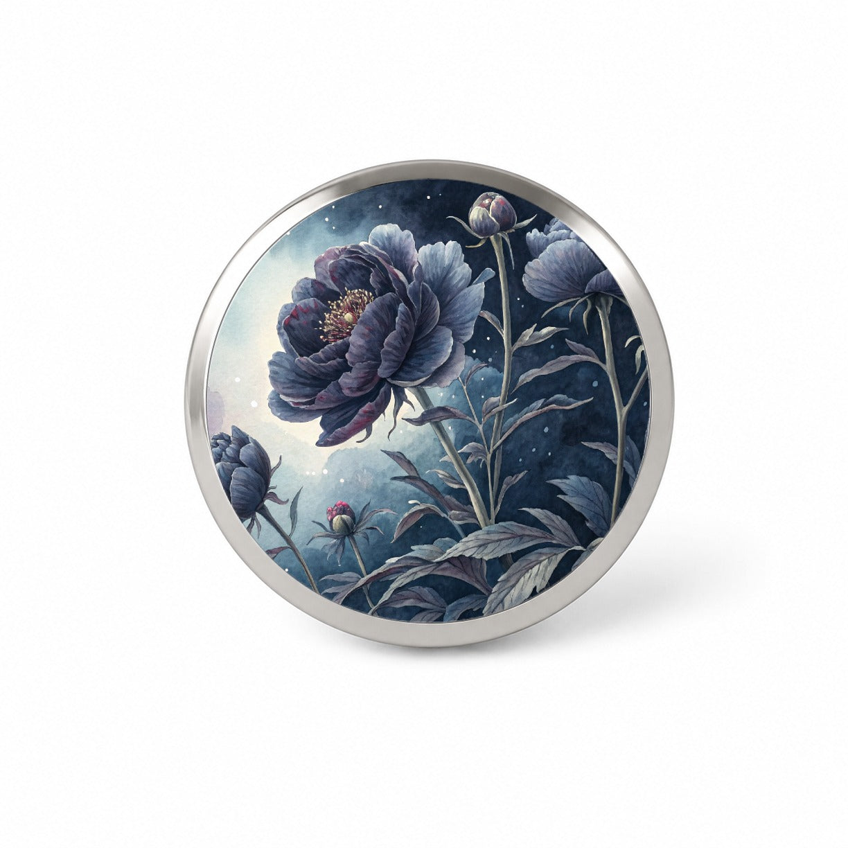 Black Peony Flowers Novelty Hat Backpack Lapel Pin