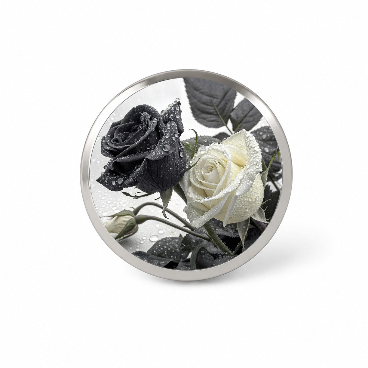 Black White Roses Dewy Novelty Hat Backpack Lapel Pin