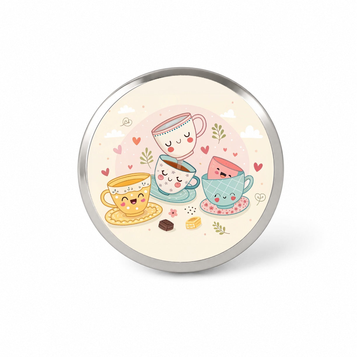 Kawaii Happy Tea Cups Novelty Hat Backpack Lapel Pin