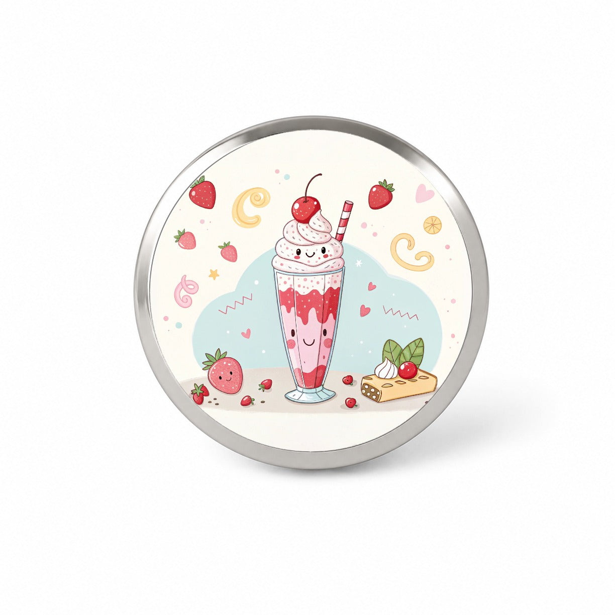 Kawaii Strawberry Milk Shake Novelty Hat Backpack Lapel Pin