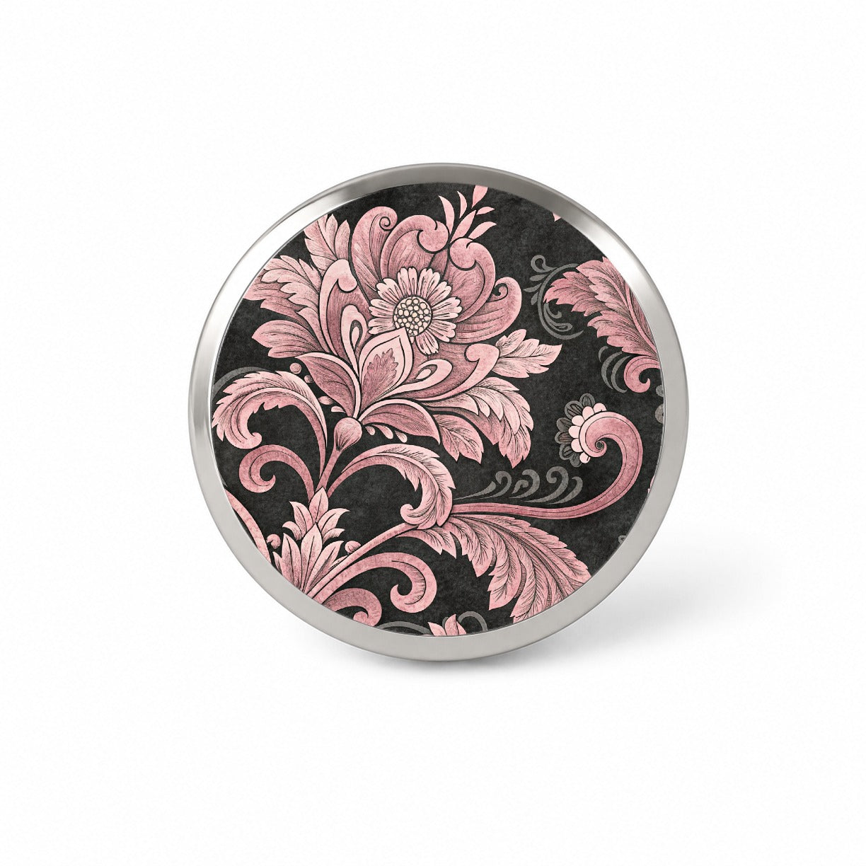 Pink Damask On Black Novelty Hat Backpack Lapel Pin