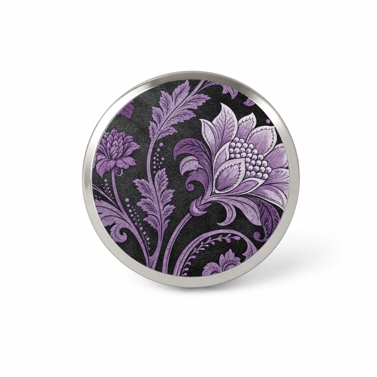 Purple Damask On Black Novelty Hat Backpack Lapel Pin