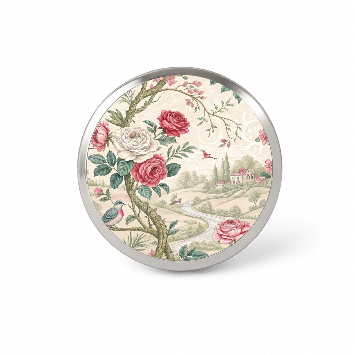 Toile Pattern Flowers Birds Novelty Hat Backpack Lapel Pin