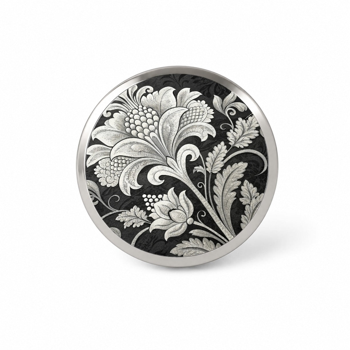 White Damask On Black Novelty Hat Backpack Lapel Pin