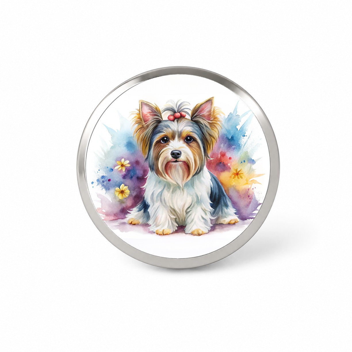 Biewer Terrier Dog Watercolor Style Novelty Hat Backpack Lapel Pin