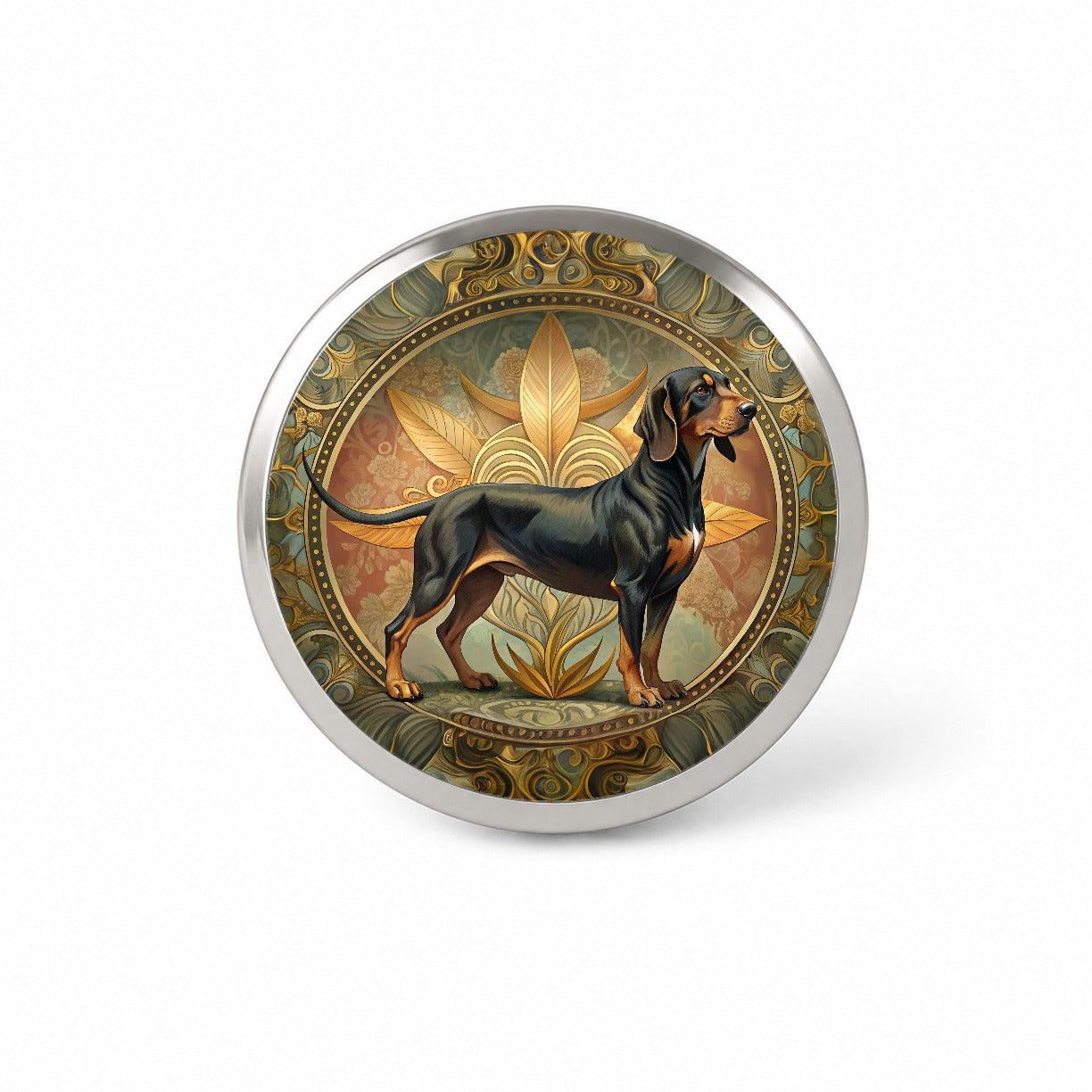 Black And Tan Coonhound Dog Art Nouveau Novelty Hat Backpack Lapel Pin