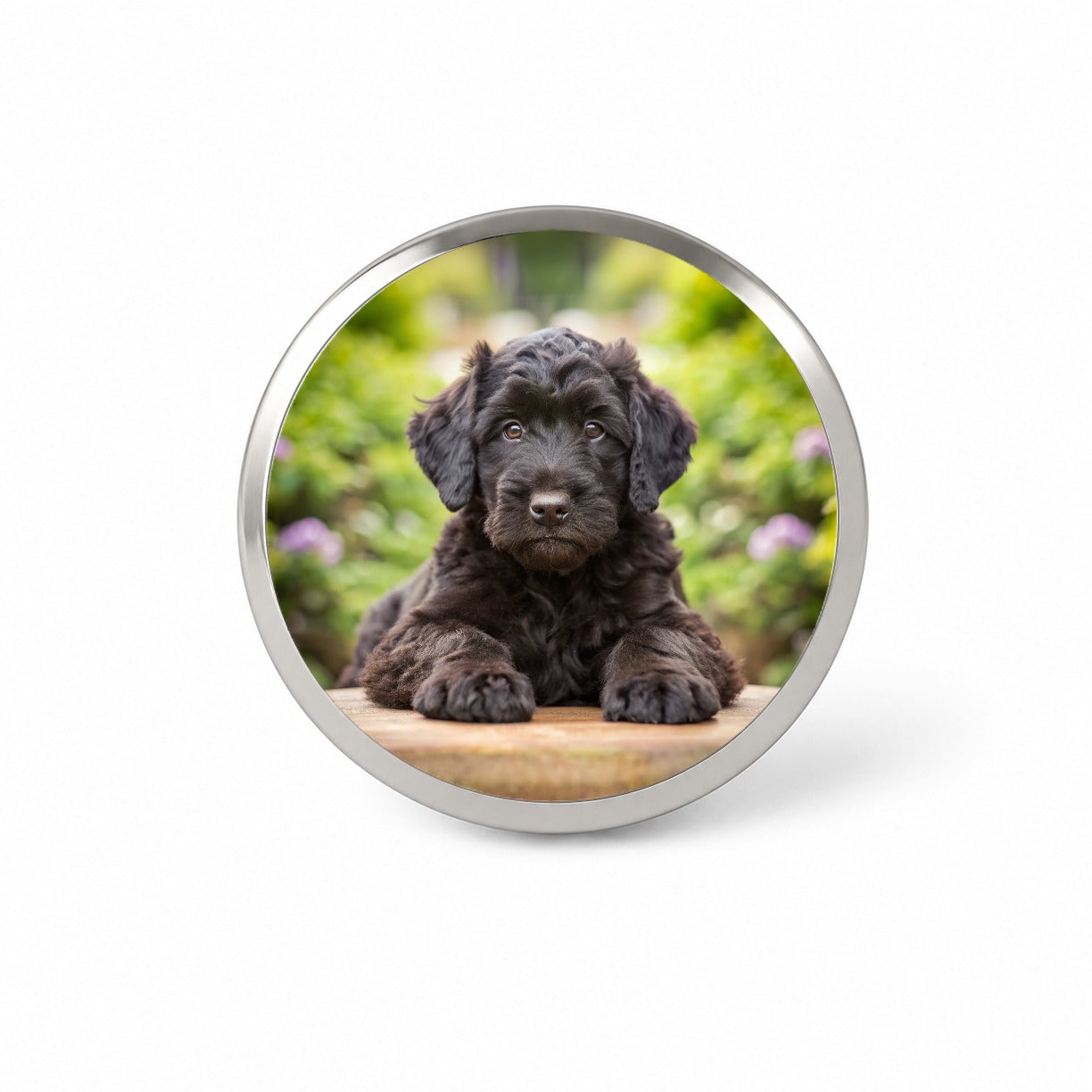 Black Russian Terrier Dog Puppy Photo Novelty Hat Backpack Lapel Pin