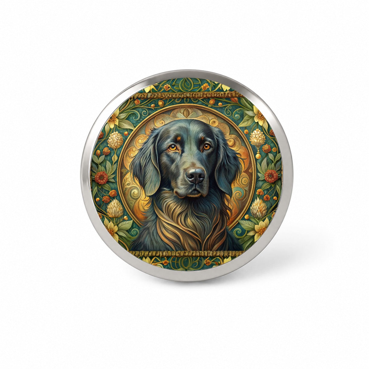 Flat Coated Retriever Dog Art Nouveau Novelty Hat Backpack Lapel Pin