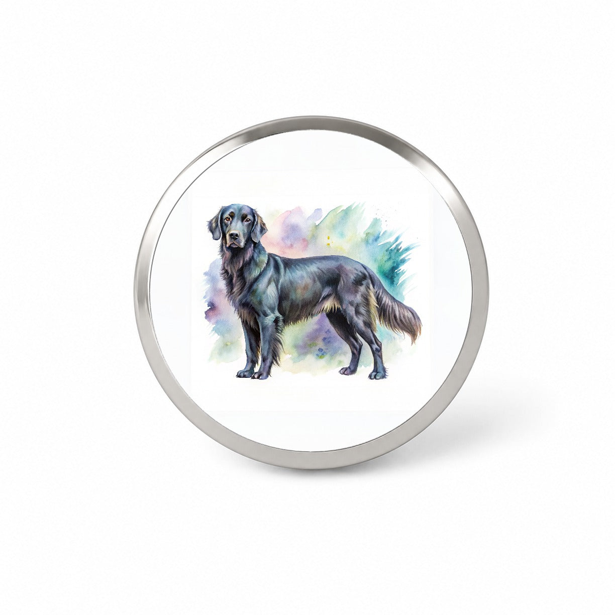 Flat Coated Retriever Dog Watercolor Style Novelty Hat Backpack Lapel Pin