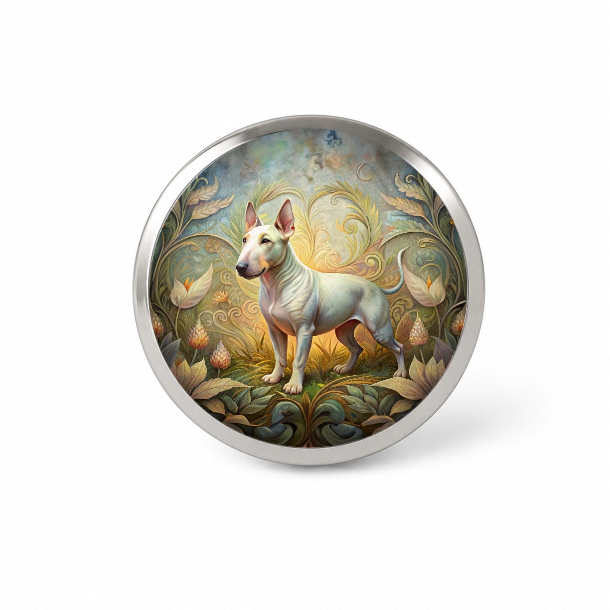 Miniature Bull Terrier Dog Art Nouveau Novelty Hat Backpack Lapel Pin