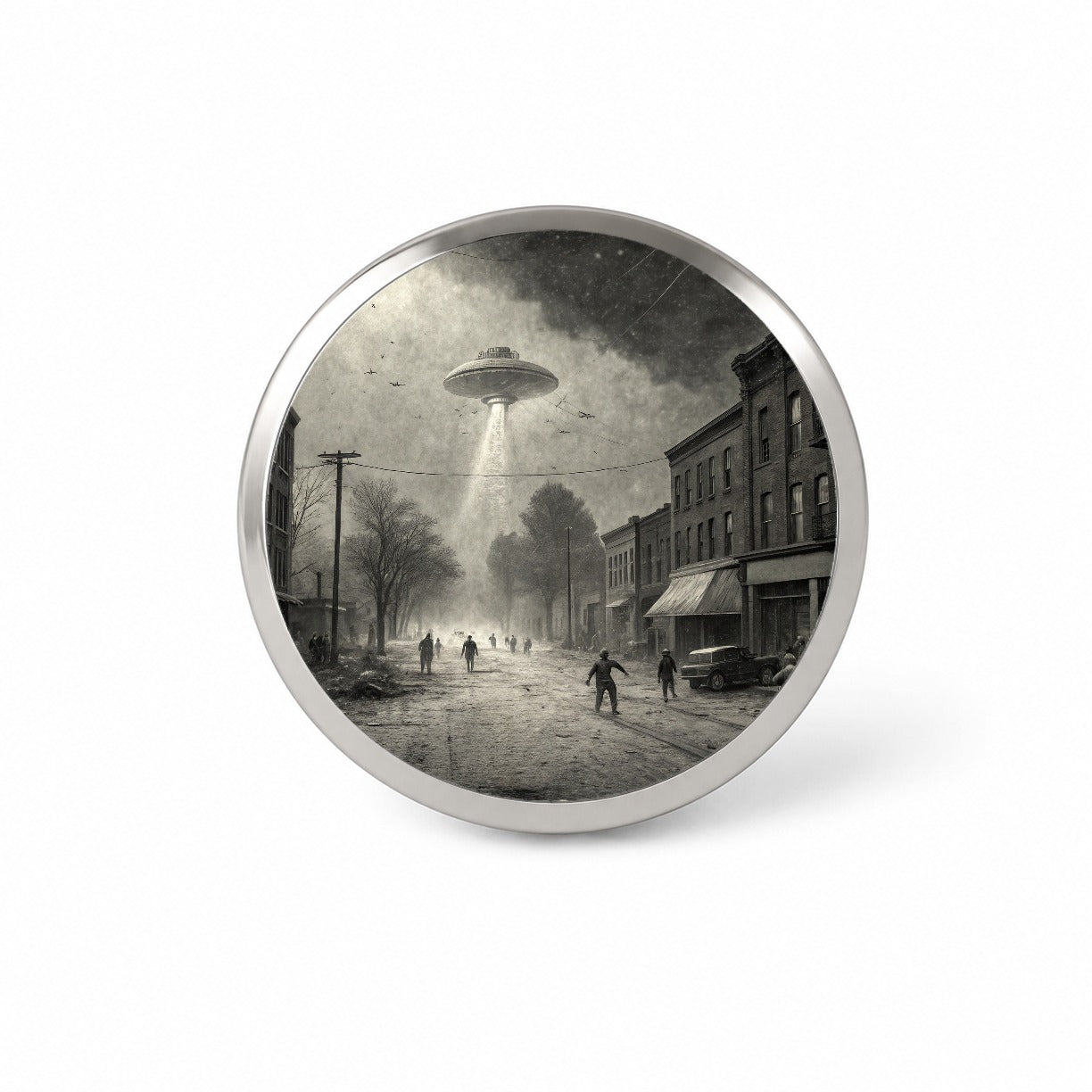 Alien Invasion Found Footage Black and White Novelty Hat Backpack Lapel Pin