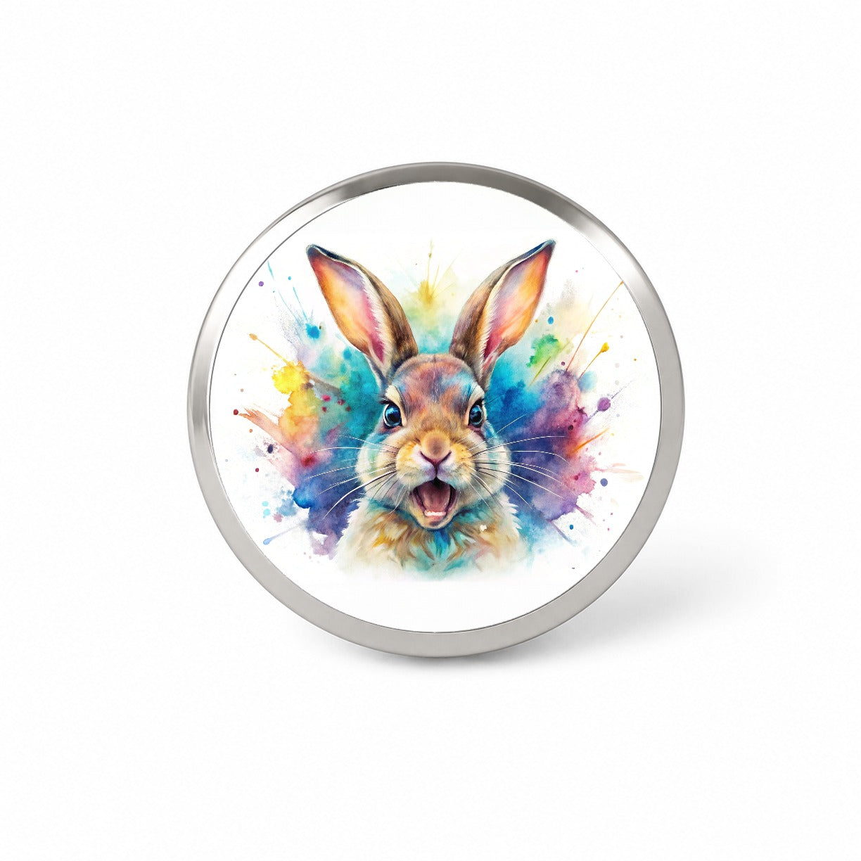 Angry Rabbit Bunny Watercolor Novelty Hat Backpack Lapel Pin