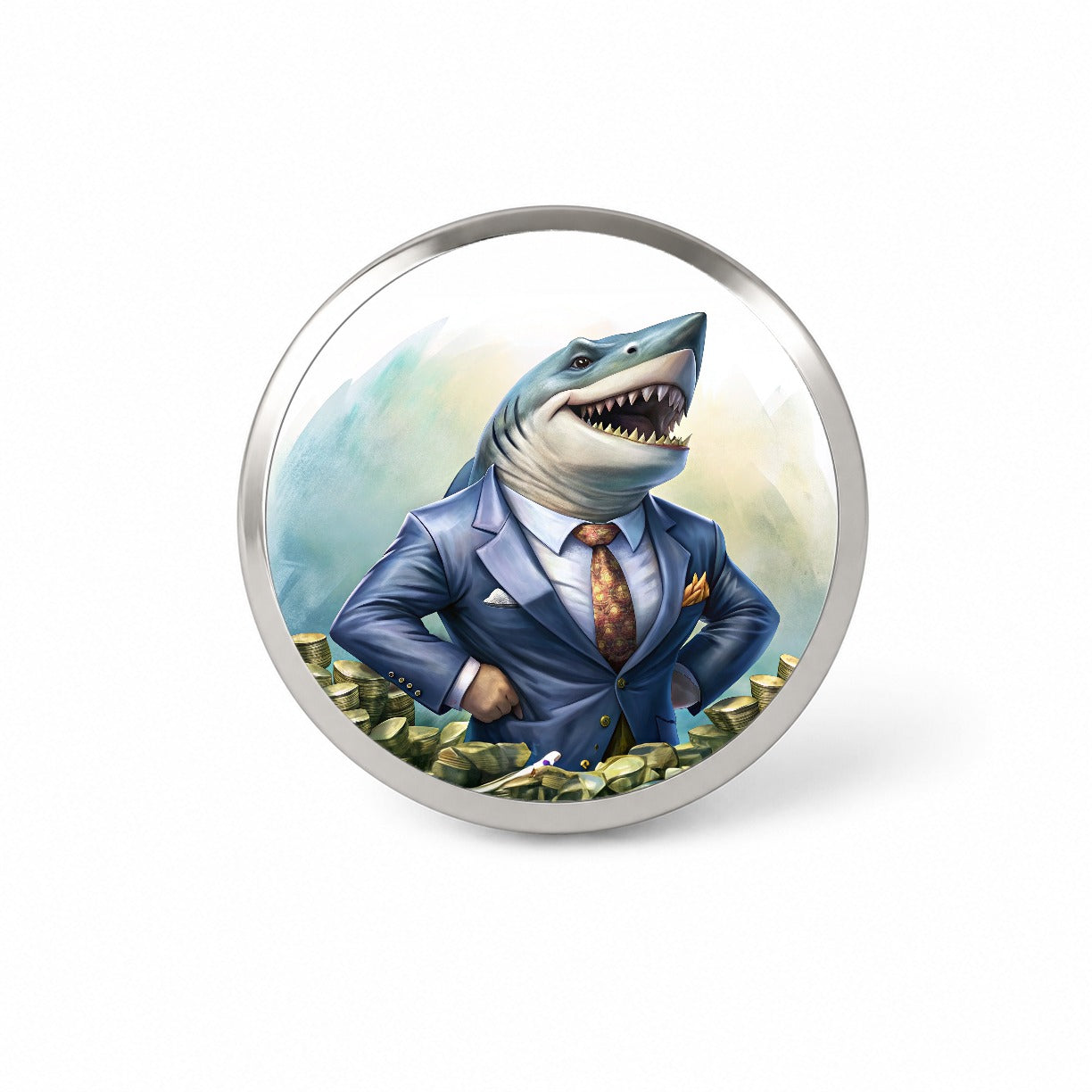 Funny Business Loan Shark Wearing A Suit With Money Novelty Hat Backpack Lapel Pin