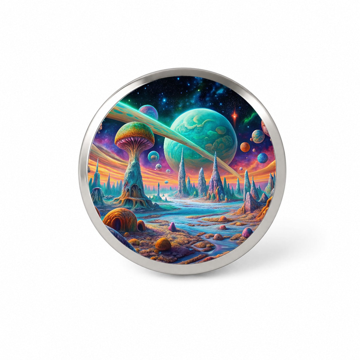 Psychedelic Alien Planet Vibrant Colors Novelty Hat Backpack Lapel Pin
