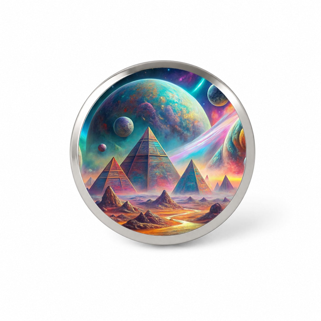 Psychedelic Alien Planet With Pyramids Vibrant Colors Novelty Hat Backpack Lapel Pin