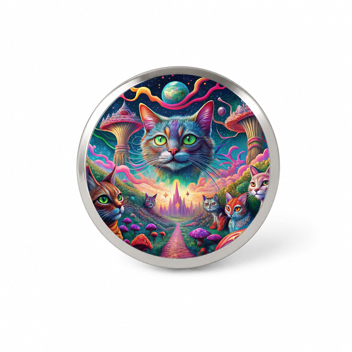 Psychedelic Cats Vibrant Colors Novelty Hat Backpack Lapel Pin