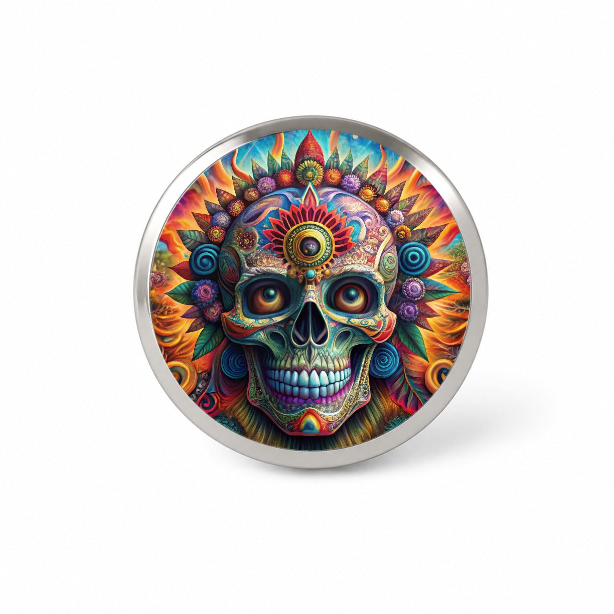 Psychedelic Day of the Dead Skull Vibrant Colors Novelty Hat Backpack Lapel Pin