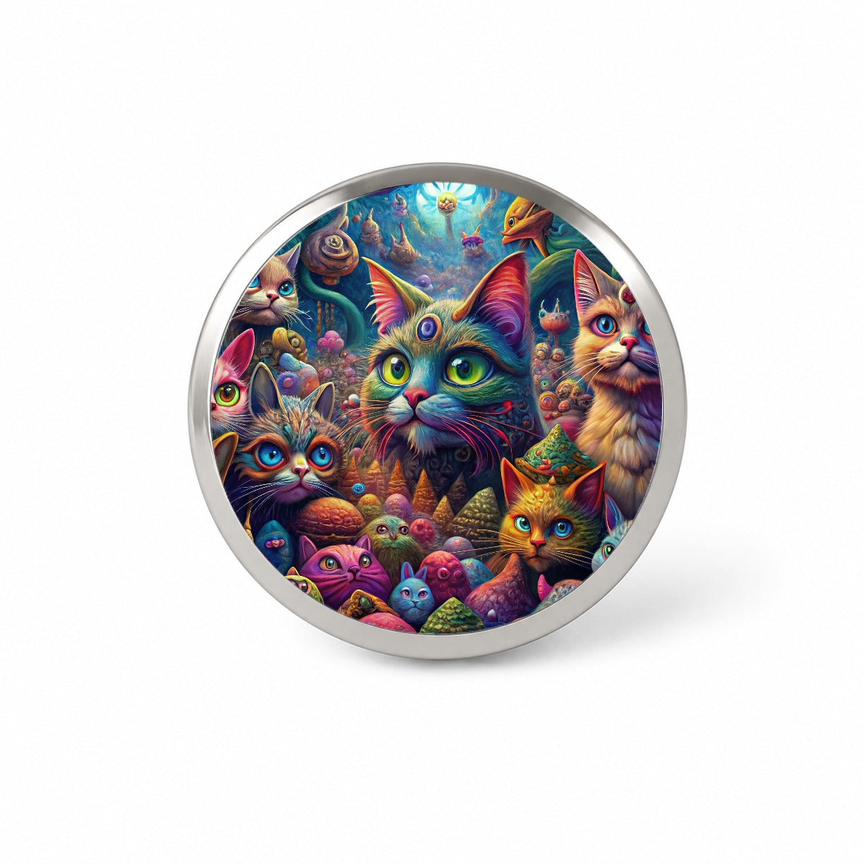 Psychedelic Lots of Cats Vibrant Colors Novelty Hat Backpack Lapel Pin