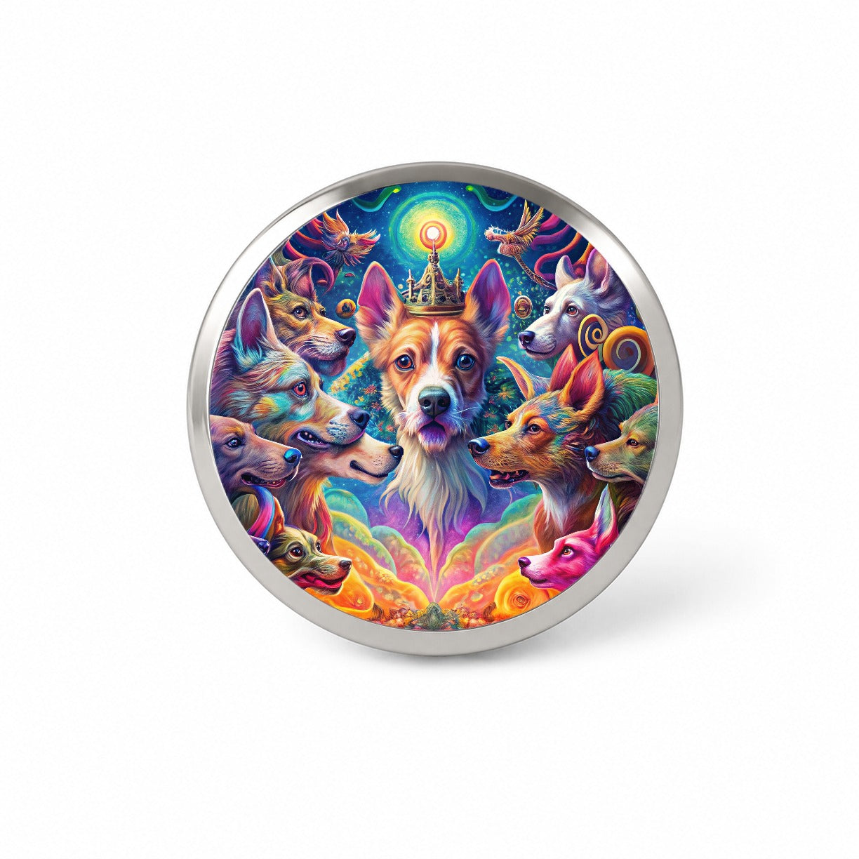 Psychedelic Lots of Dogs Vibrant Colors Novelty Hat Backpack Lapel Pin