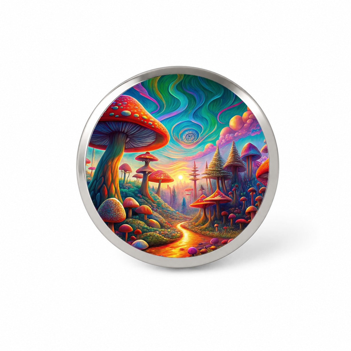 Psychedelic Lots of Mushrooms Vibrant Colors Novelty Hat Backpack Lapel Pin
