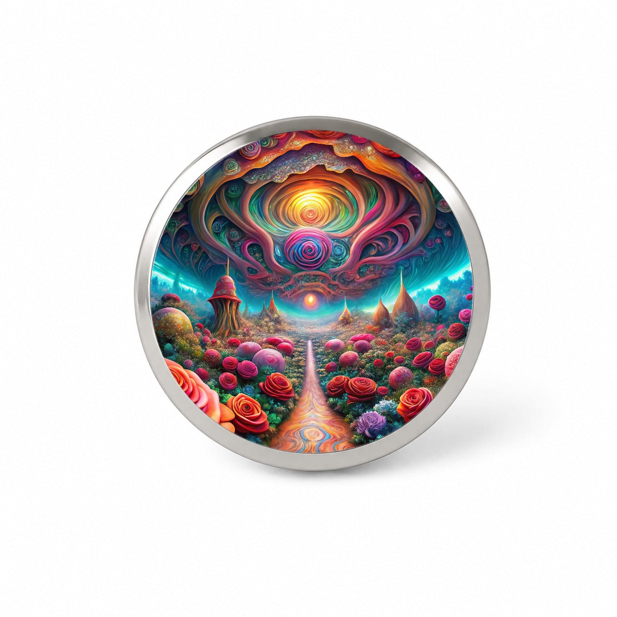 Psychedelic Lots of Roses Vibrant Colors Novelty Hat Backpack Lapel Pin