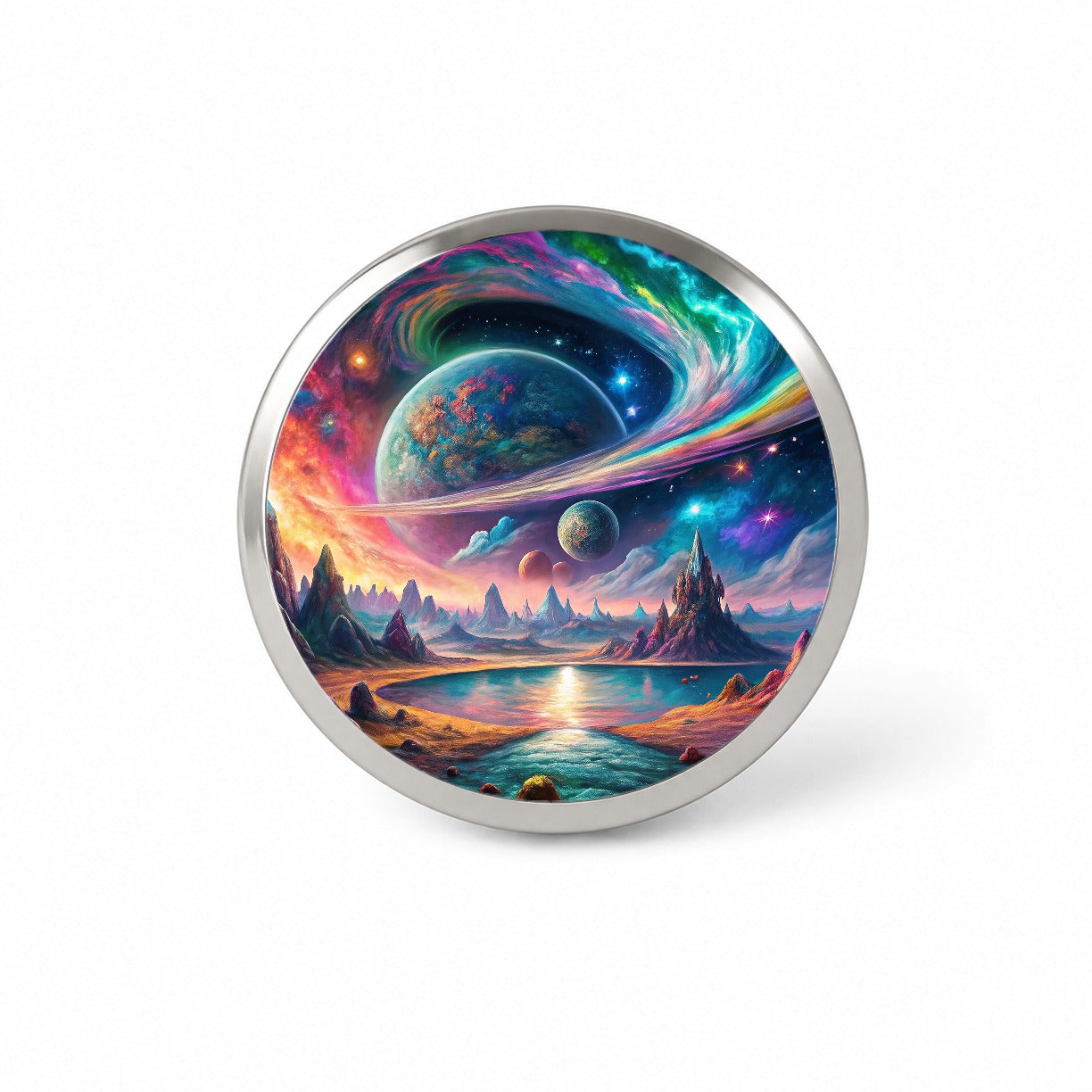 Psychedelic Space Galaxy Planet Vibrant Colors Novelty Hat Backpack Lapel Pin