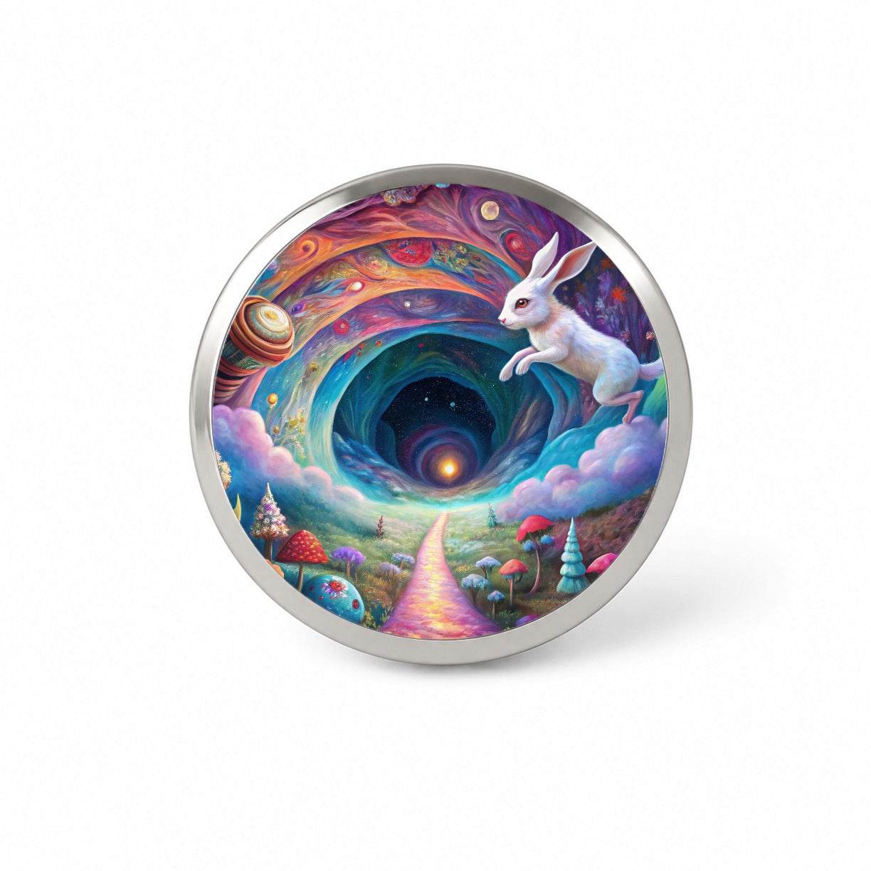 Psychedelic Wonderland White Rabbit Going Down The Hole Novelty Hat Backpack Lapel Pin