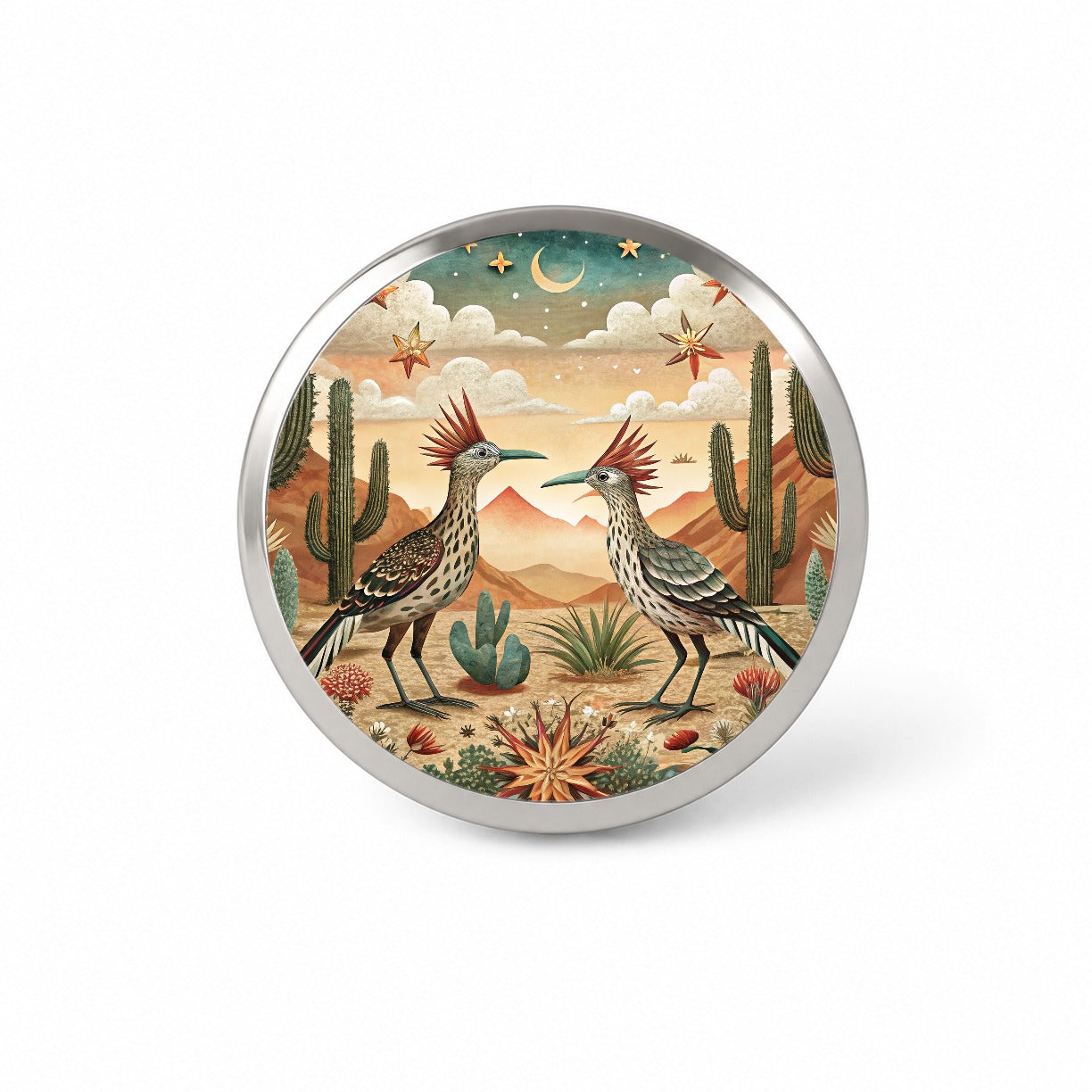 Southwestern Desert Tribal Roadrunners Design Novelty Hat Backpack Lapel Pin