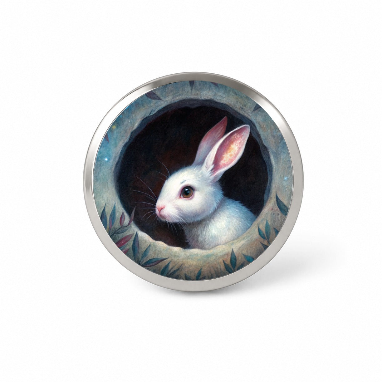 White Rabbit Bunny In A Dark Hole Novelty Hat Backpack Lapel Pin
