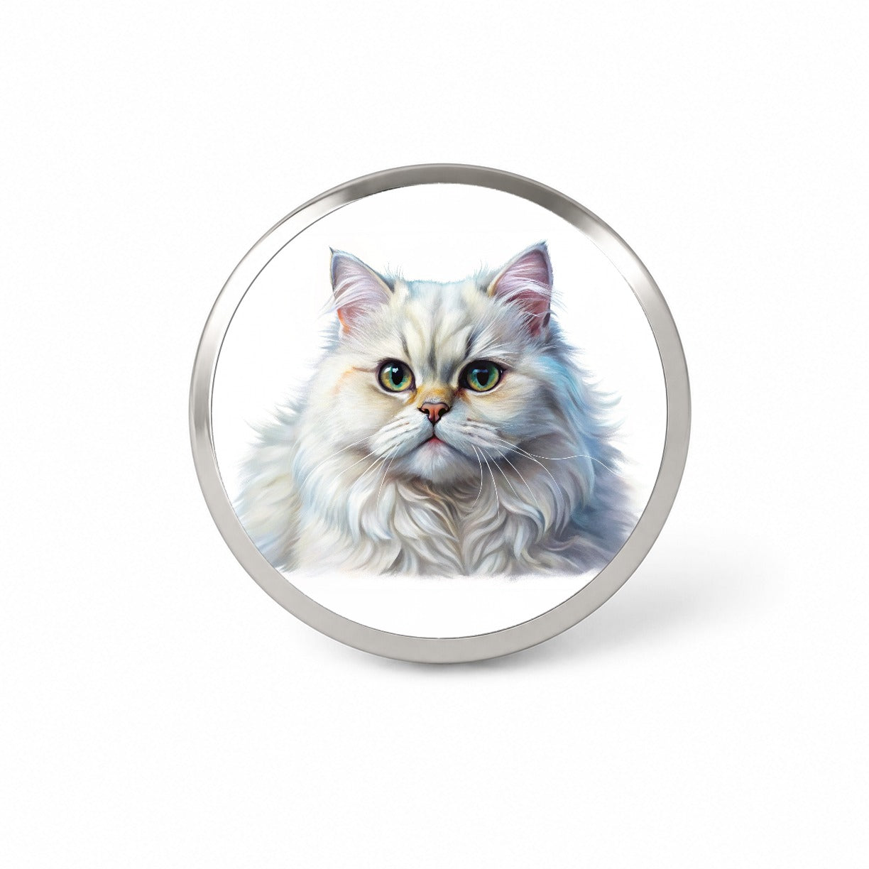 Classic Persian White Cat Illustration Novelty Hat Backpack Lapel Pin