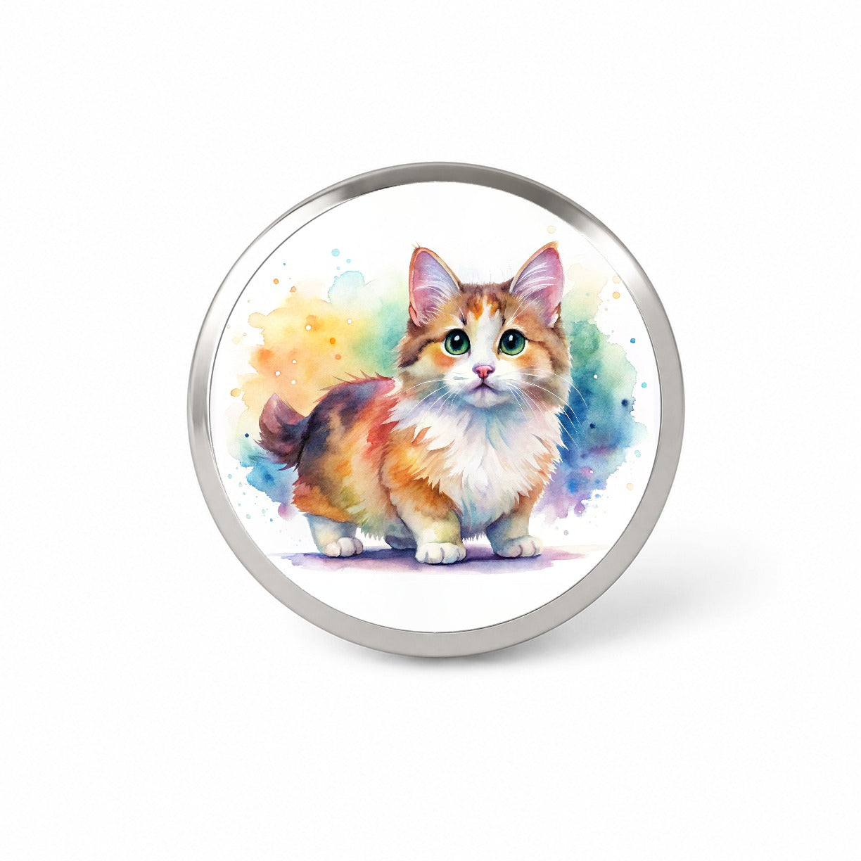 Munchkin Cat Watercolor Style Novelty Hat Backpack Lapel Pin