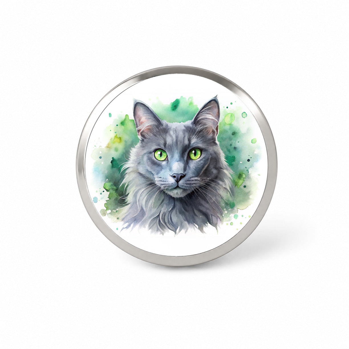 Nebelung Cat With Green Eyes Watercolor Style Novelty Hat Backpack Lapel Pin