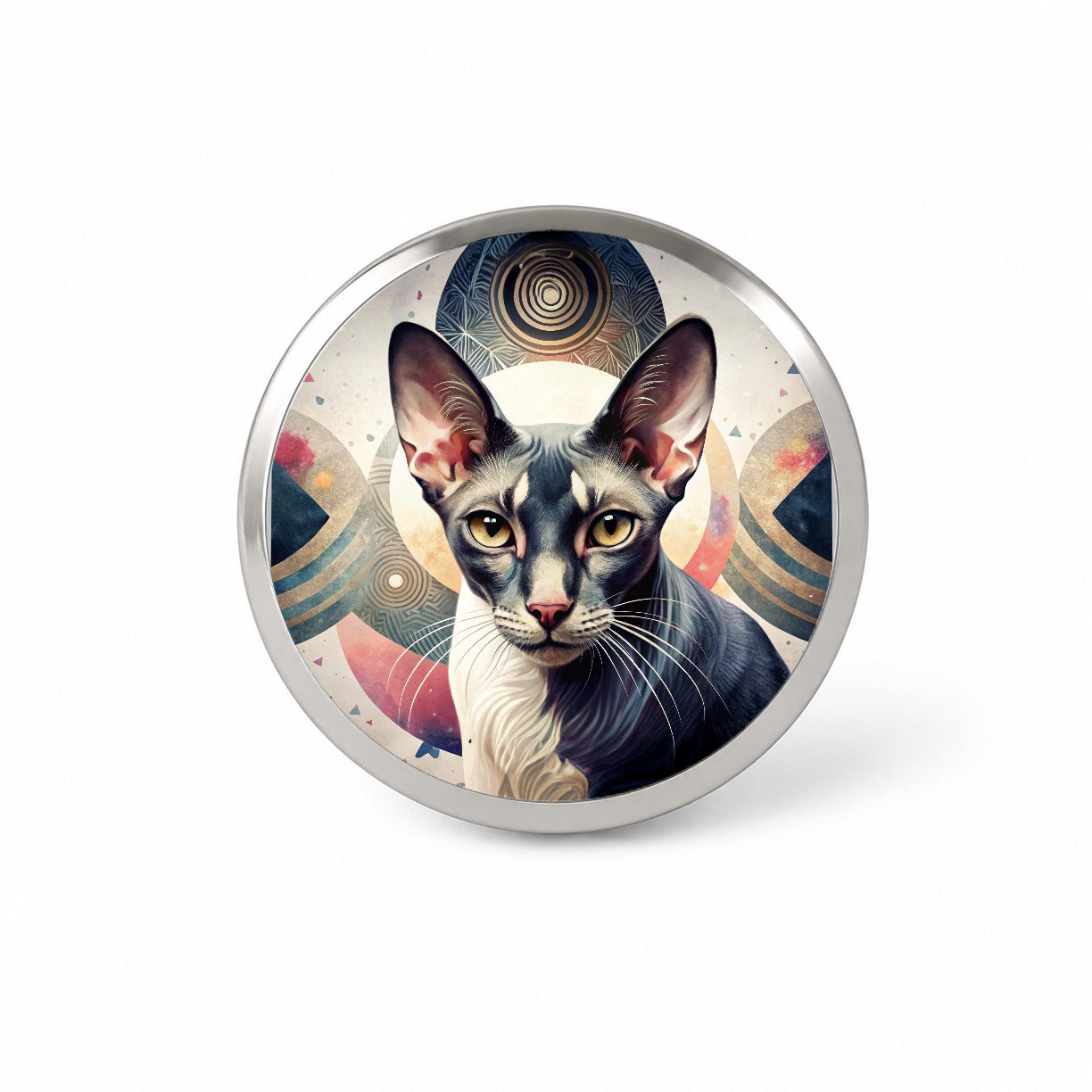 Oriental Shorthair Black White Cat Abstract Art Novelty Hat Backpack Lapel Pin