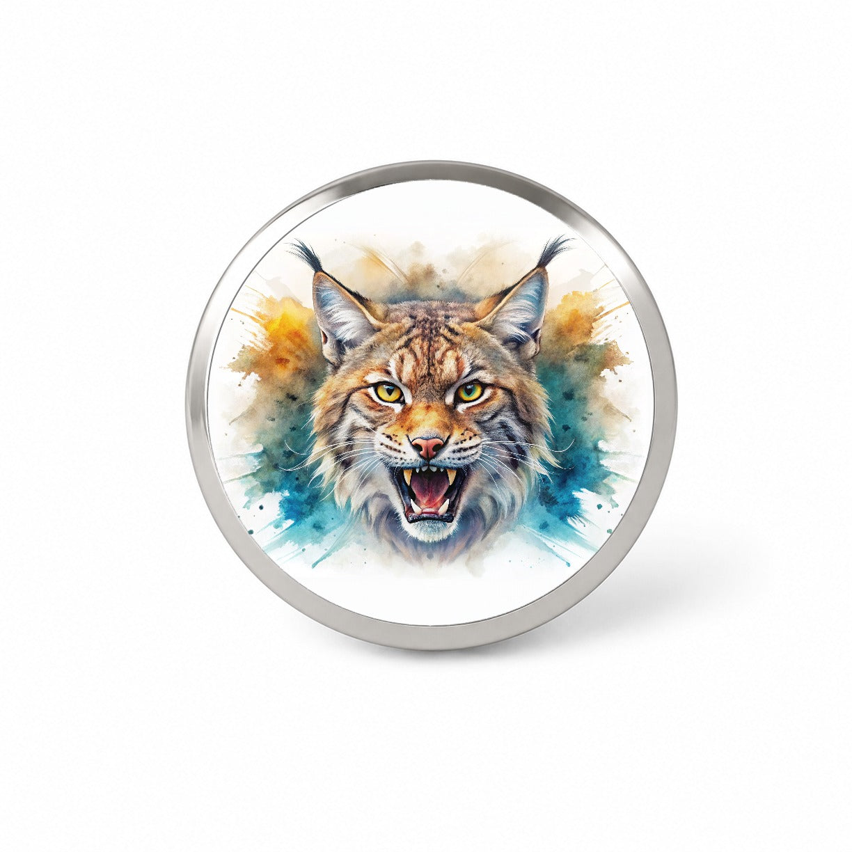 Angry Bobcat Watercolor Design Novelty Hat Backpack Lapel Pin
