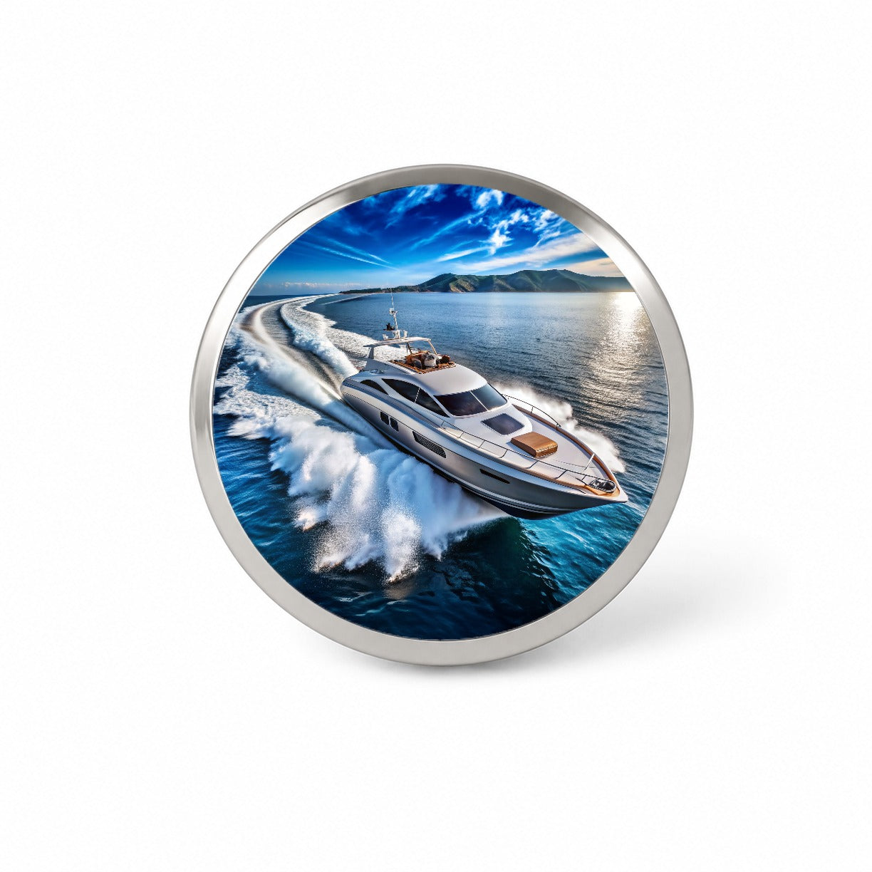 High-Performance Boat At Sea Novelty Hat Backpack Lapel Pin