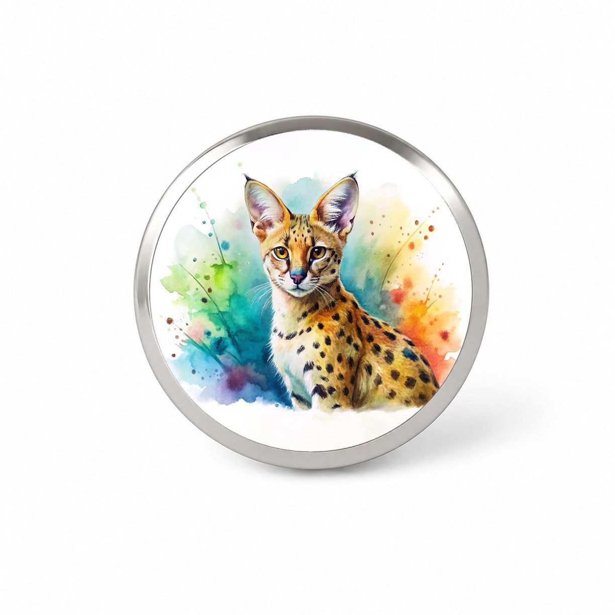 Serval Wild Cat Watercolor Design Novelty Hat Backpack Lapel Pin