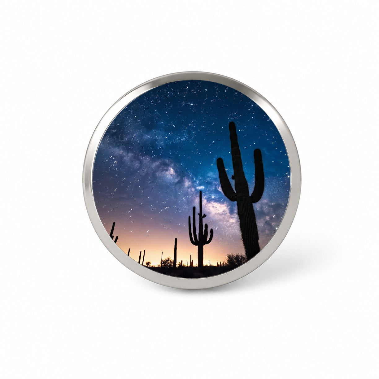 Cactus Silhouettes Starry Sky Night Shadows Novelty Hat Backpack Lapel Pin