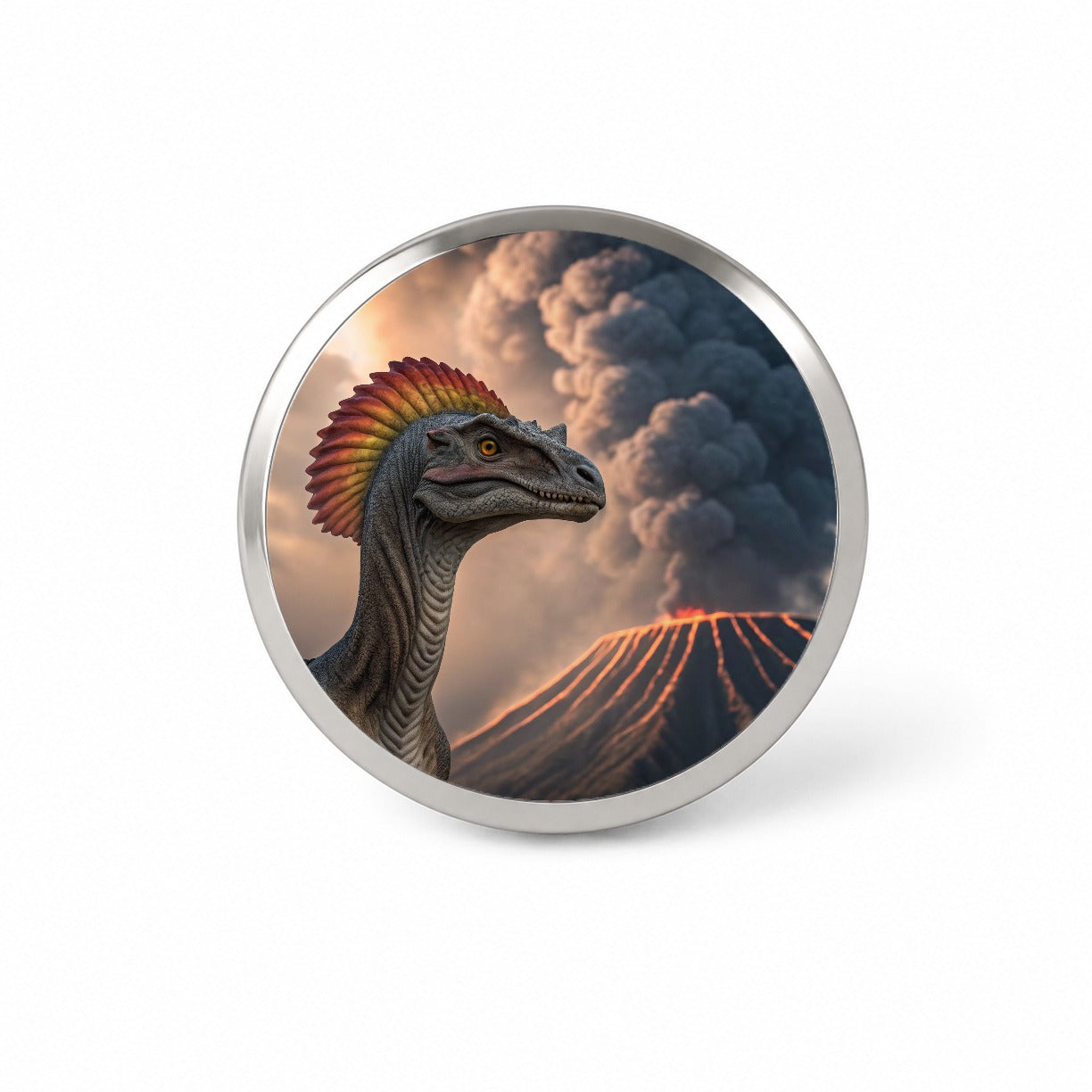 Dilophosaurus Volcano Dinosaur Novelty Hat Backpack Lapel Pin