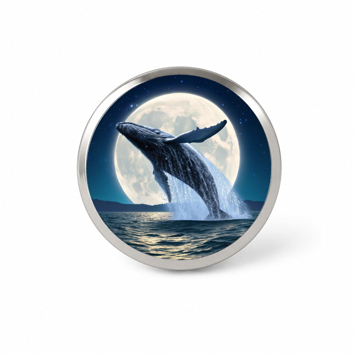 Giant Whale Leaping Over Ocean Moon Novelty Hat Backpack Lapel Pin
