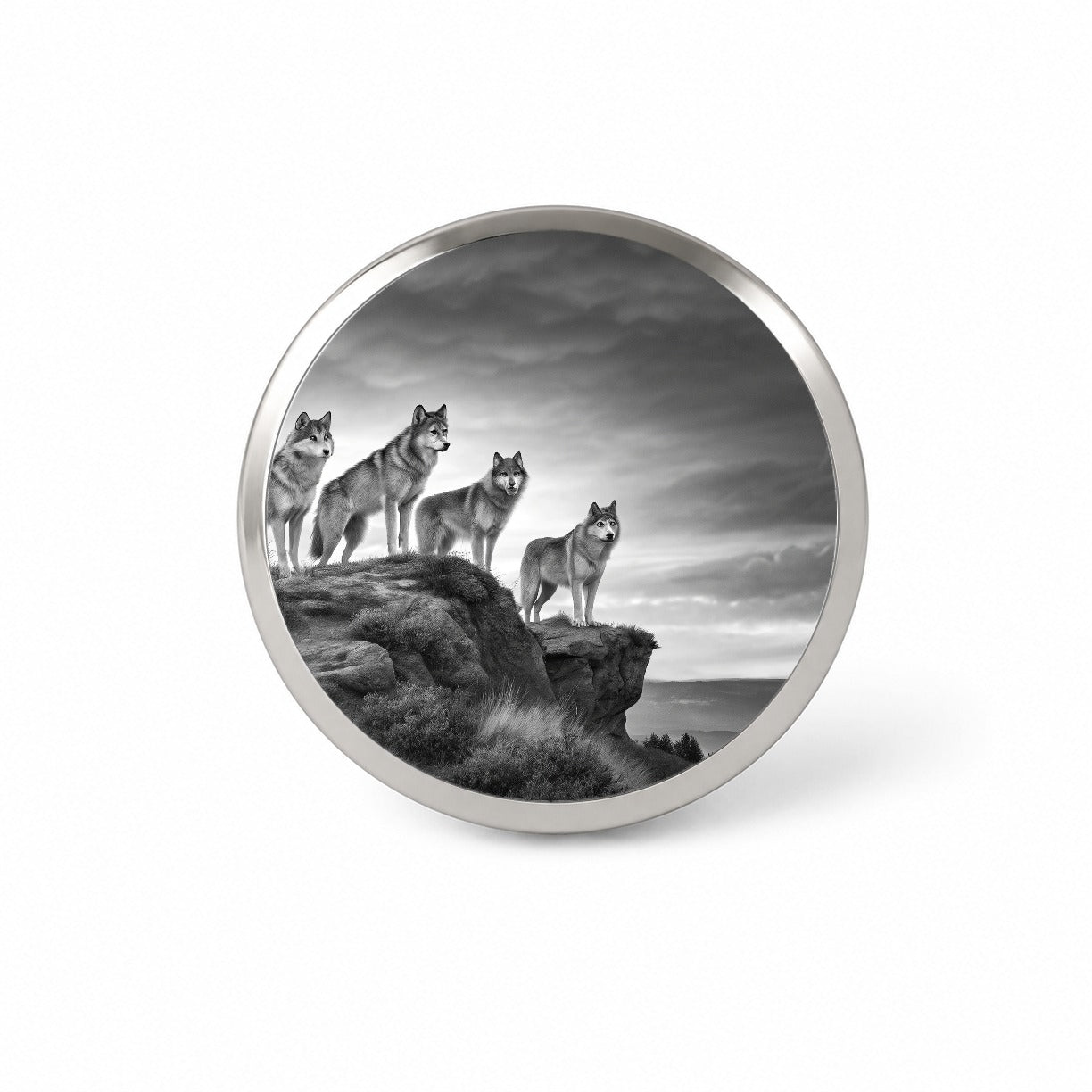 Pack Of Wolves On A Cliff Black White Novelty Hat Backpack Lapel Pin