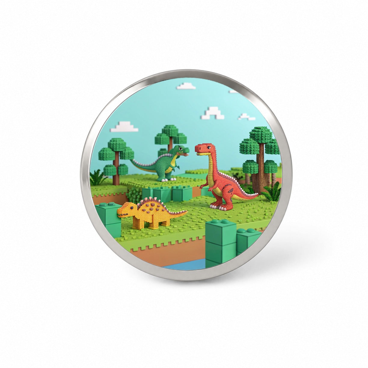 Retro 8 Bit Pixel Art Style Dinosaurs Roaming Novelty Hat Backpack Lapel Pin