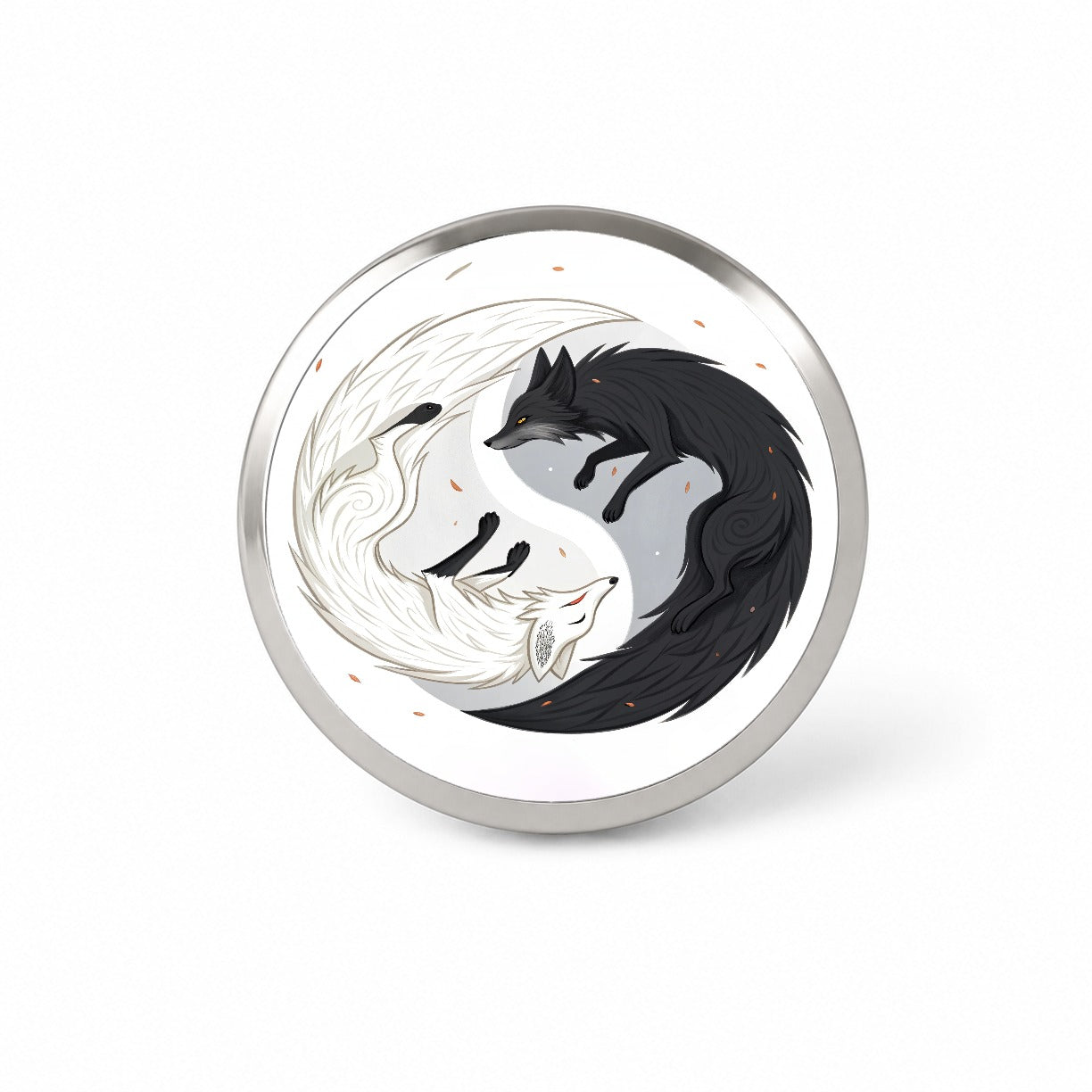 Two Foxes Yin Yang Black White Novelty Hat Backpack Lapel Pin